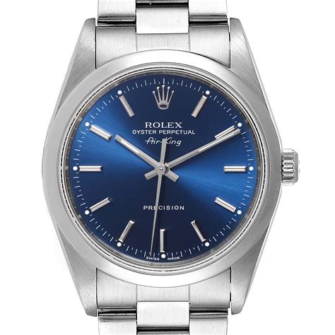 rolex air king 34 blue baton dial|Rolex Air-King blue face.